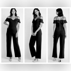 Haute Monde Strappy Off the Shoulder Wide Leg Jumpsuit in Black. Size M. NWT!